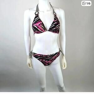 Skye Pink and Black Zebra Print Bikini Set